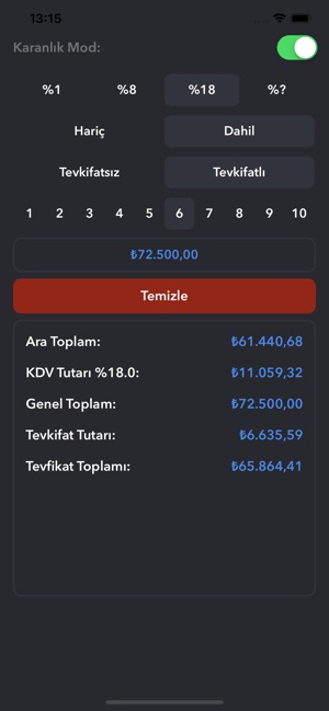 KDV, Tevkifat ve Oran Hesapla(圖6)-速報App