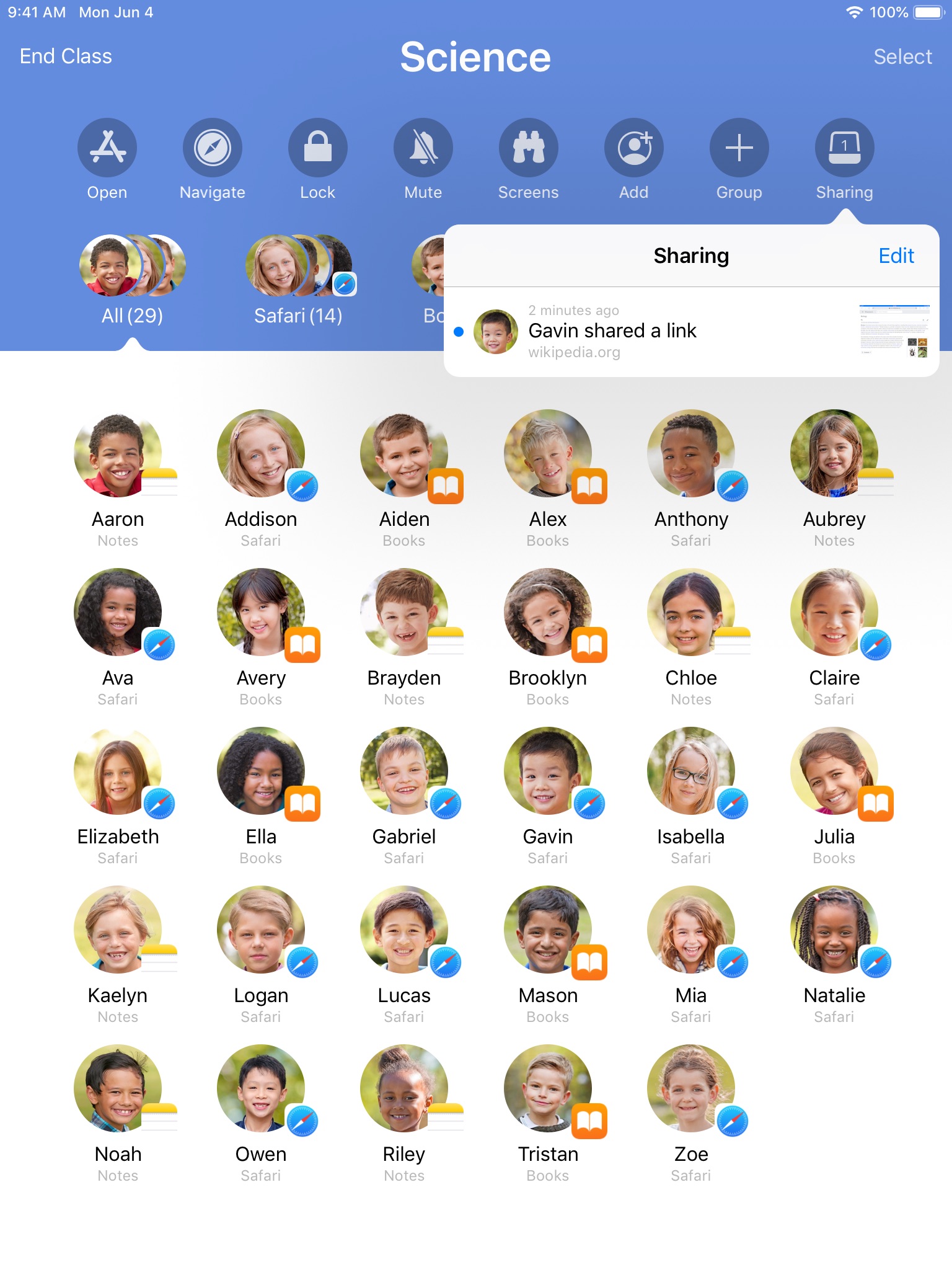 Screenshot do app Sala de Aula