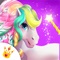 The unicorn is a mystical horse living in a fairy tale kingdom where the fairy princess take care of him