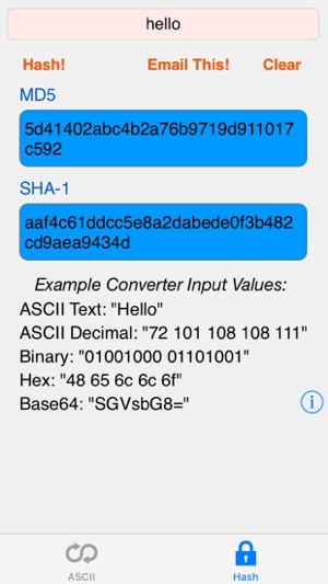 HEX ASCII BASE64 MD5 SHA conv.