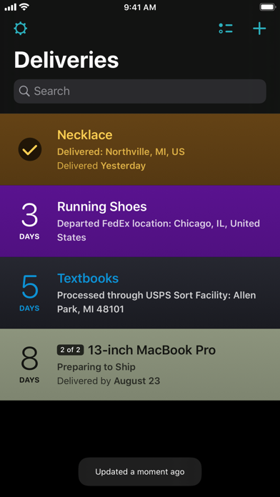 Deliveries: a package tracker Screenshots