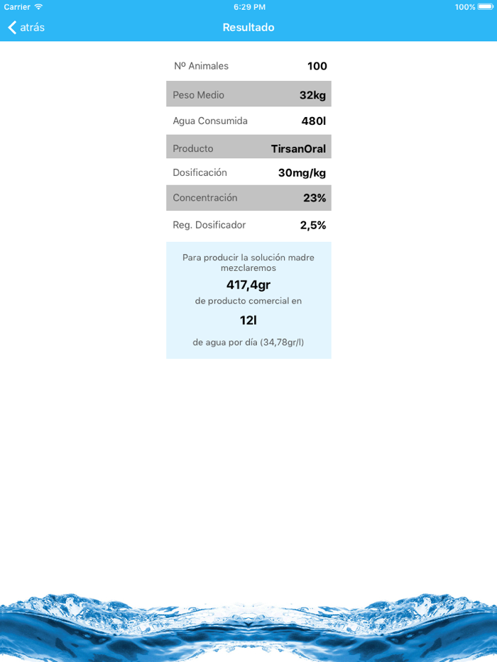 Calculador dosificación agua
