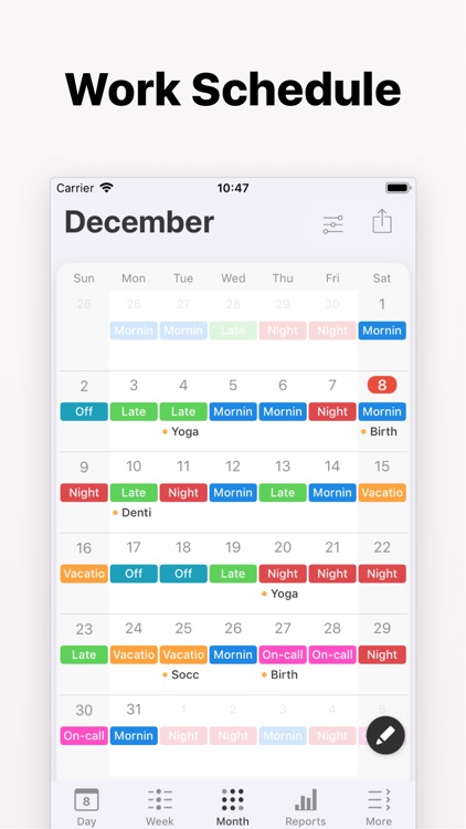 Supershift Work Shift Calendar