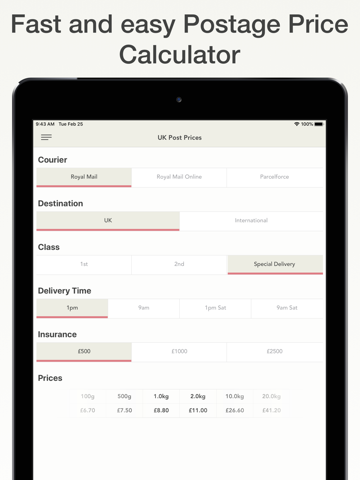 UK Post Prices - náhled
