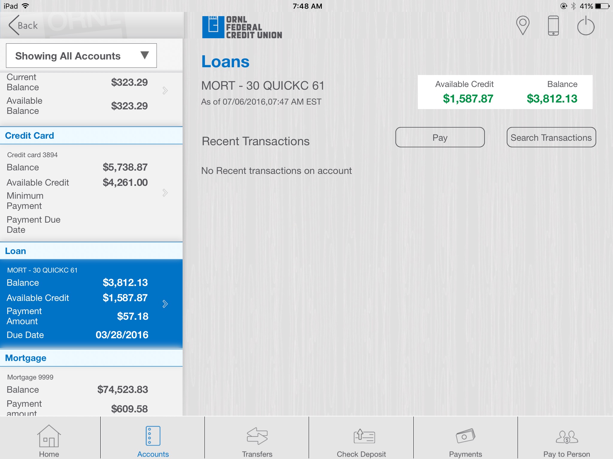 ORNL FCU Tablet App screenshot 2