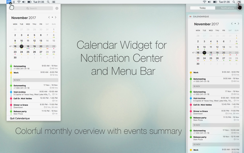 Calendarique 3.1  Calendar widget for Notification Center and menu bar