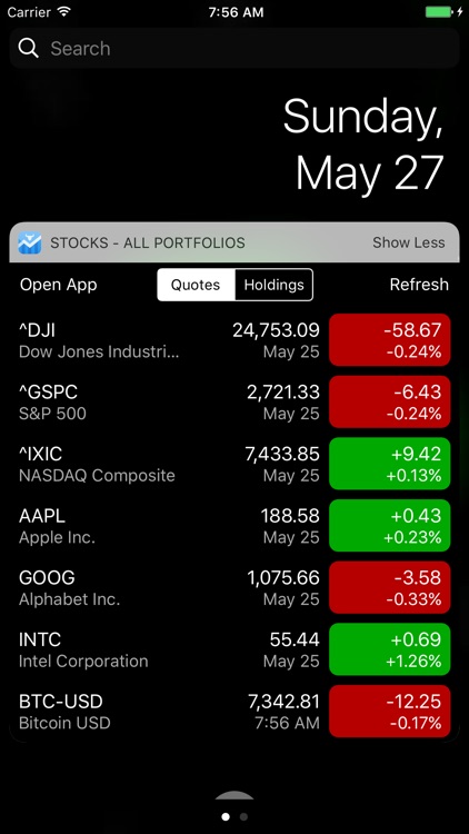 Stocks Widget and Portfolio