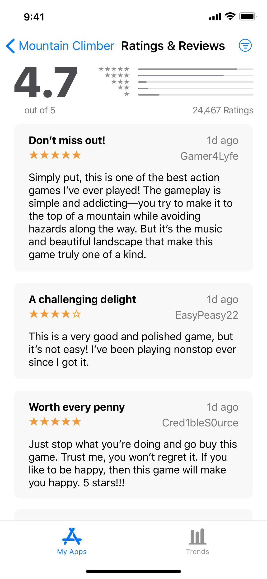 Screenshot do app App Store Connect