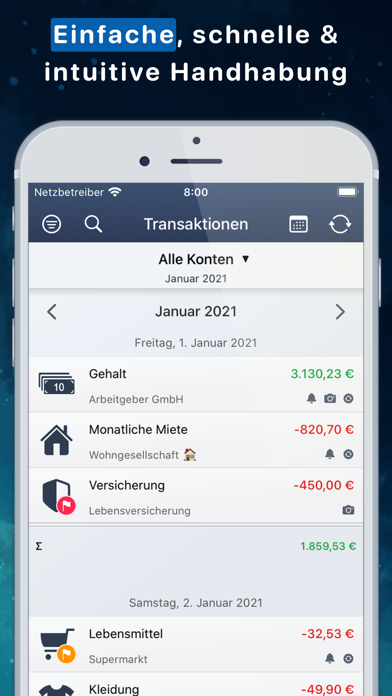 Haushaltsbuch MoneyStats Pro app screenshot 2 by Tom Tennstedt - appdatabase.net