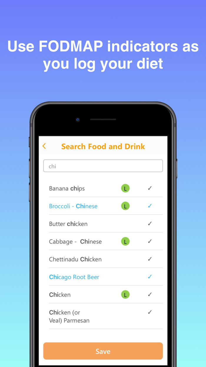 Candor IBS, FODMAP tracker