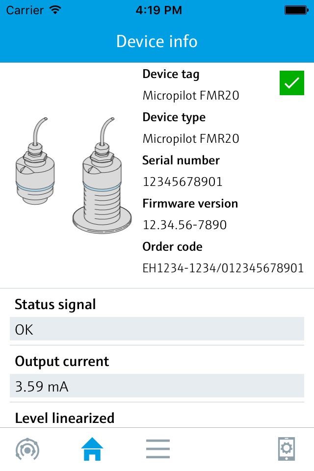 Endress+Hauser SmartBlue screenshot 2