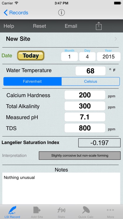 Langelier Saturation Index, LSI Job Logbook