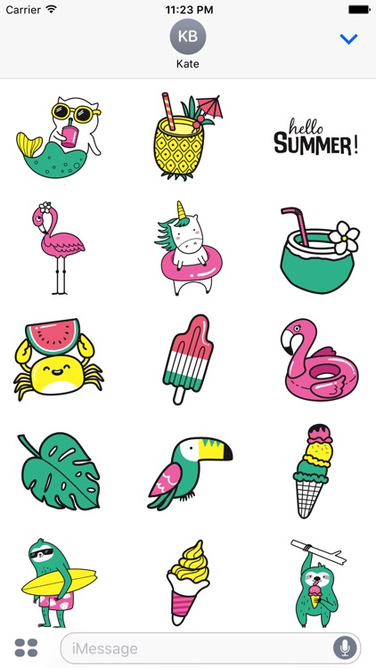 Adorable Summer Party Cat & Unicorn Stickers