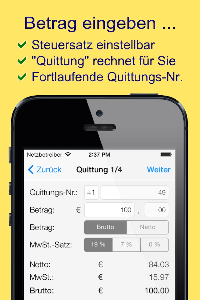 Quittung PLUS - Der Quittungsblock. screenshot 2