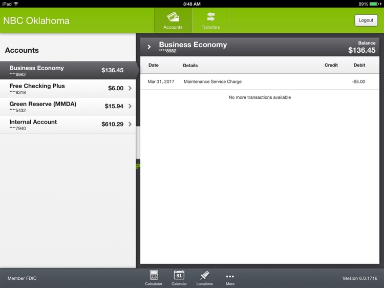 NBC Oklahoma Banking App for iPad