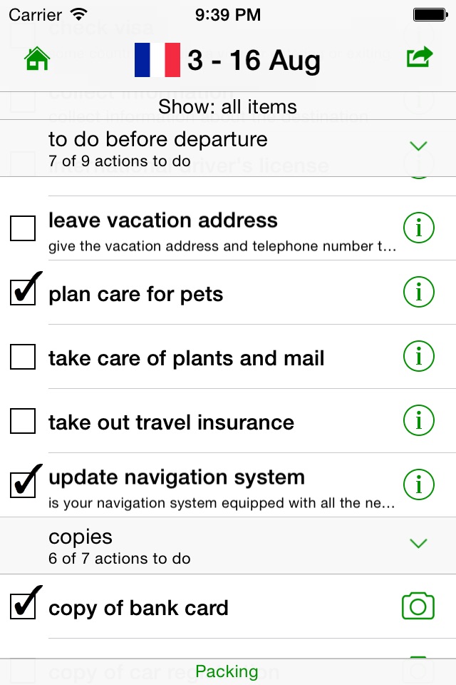 GetPacked: packing list screenshot 4