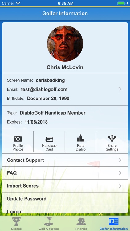 Diablo Golf Handicap Tracker