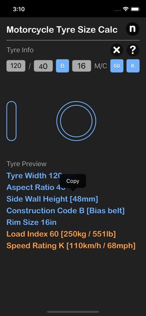 Motorcycle Tyre Size Calc(圖6)-速報App