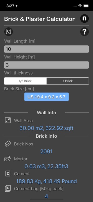 Brick and Plaster Calculator