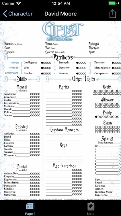 Real Sheet: NWOD Geist ∞