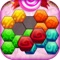 Solve the puzzle in the Hexa blast with candy blocks in rectangle bricks