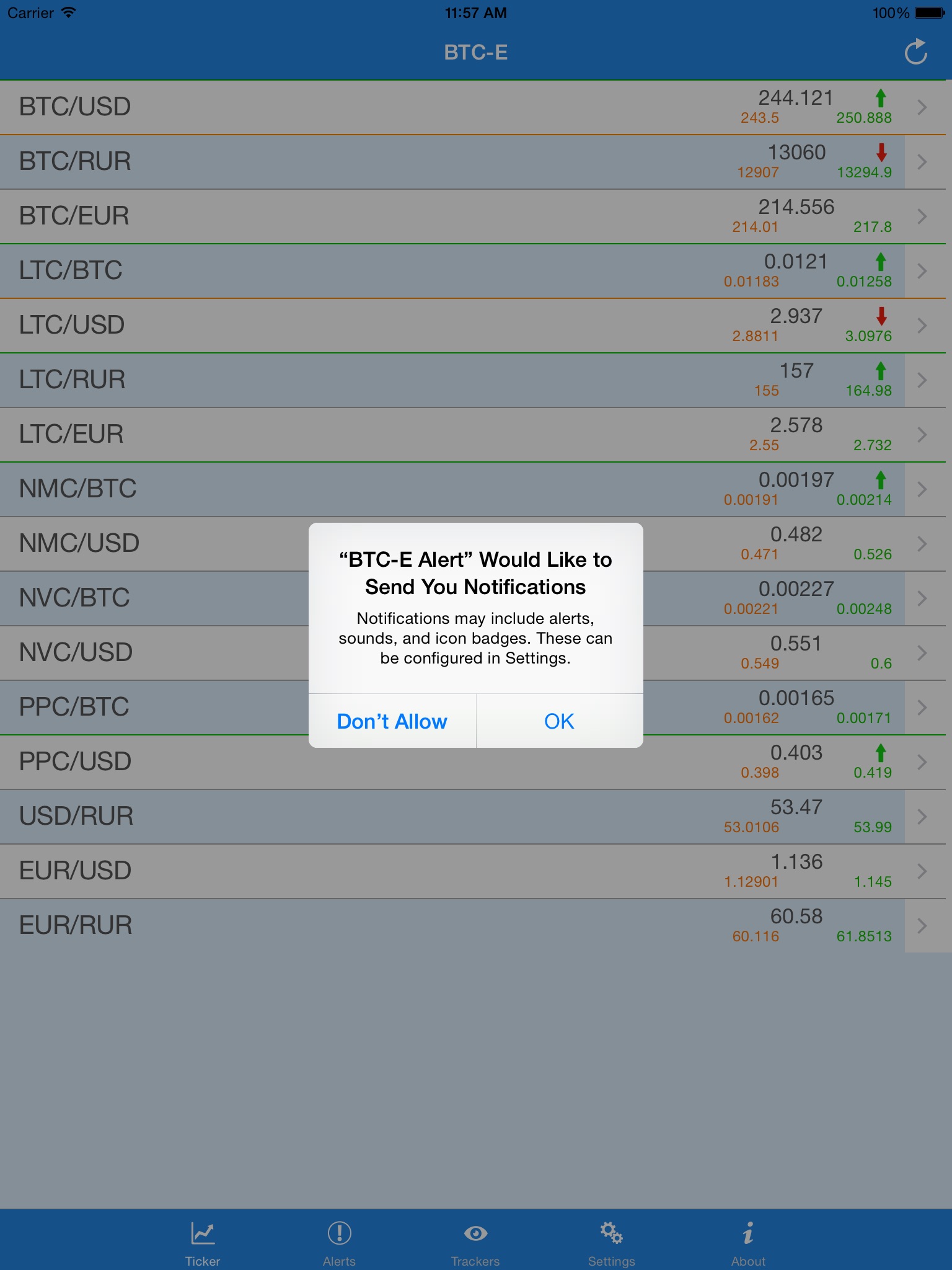 BTC bitcoin price alerts screenshot 3