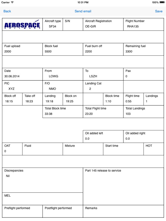 Aviation Aircraft Log