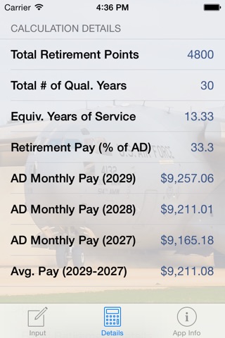 Mil Reserve Retirement Calc screenshot 2