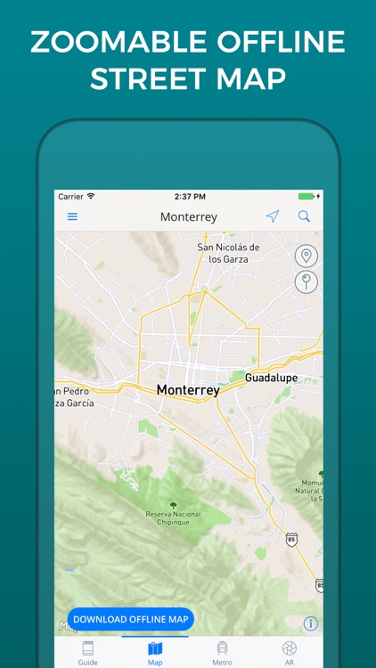 Monterrey Travel Guide with Offline Street Map