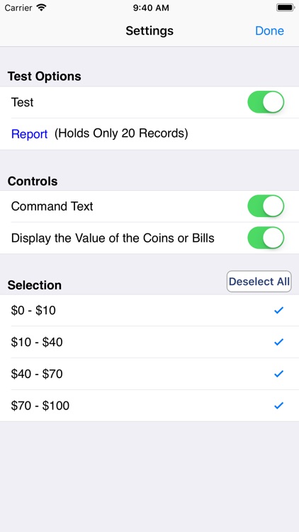 Activity Coins and Bills USD