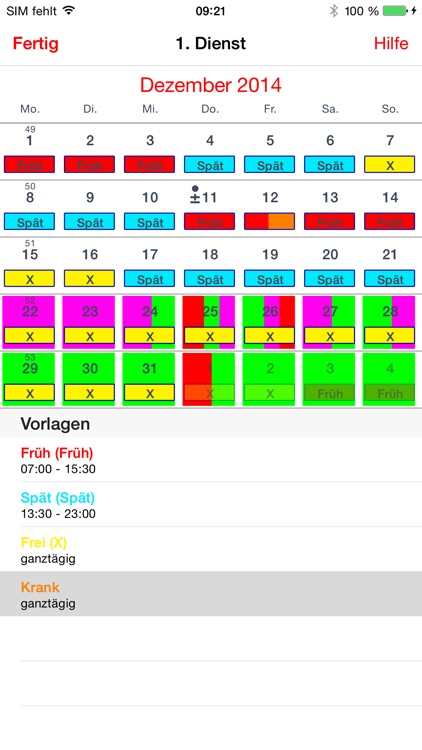 Kalender für Ferien/Dienste...