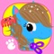 Help cute and tiny kitty Sue, puppy Bu and bunny Blu take care of adorable farm horses and ponies in this little game for girls and boys, kids and toddlers