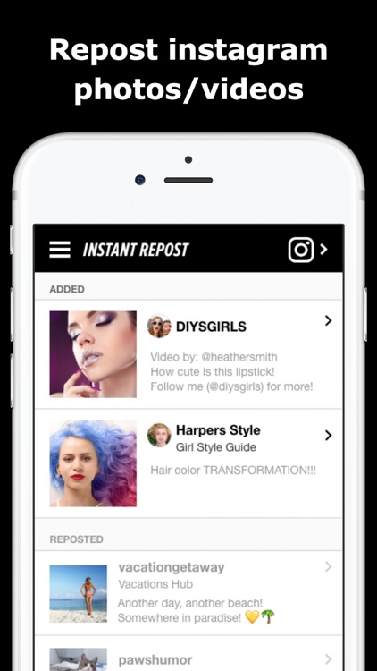 InstantRepost - Easily share