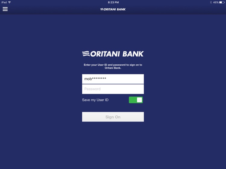 Oritani Bank Mobile for iPad