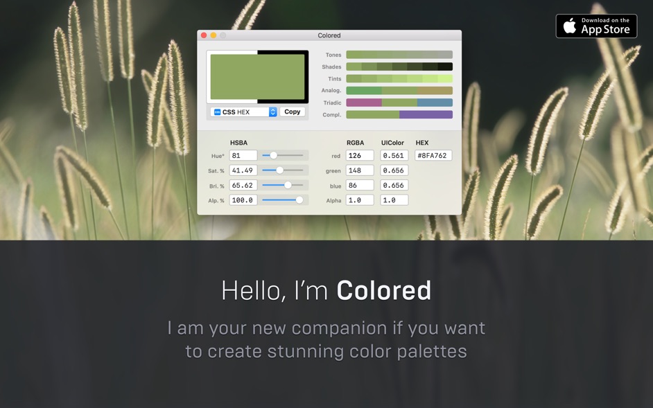 Colored 1.2.2  Create color palettes