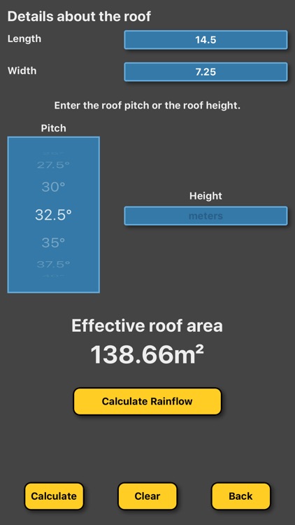 Roof area rainflow gutter calc