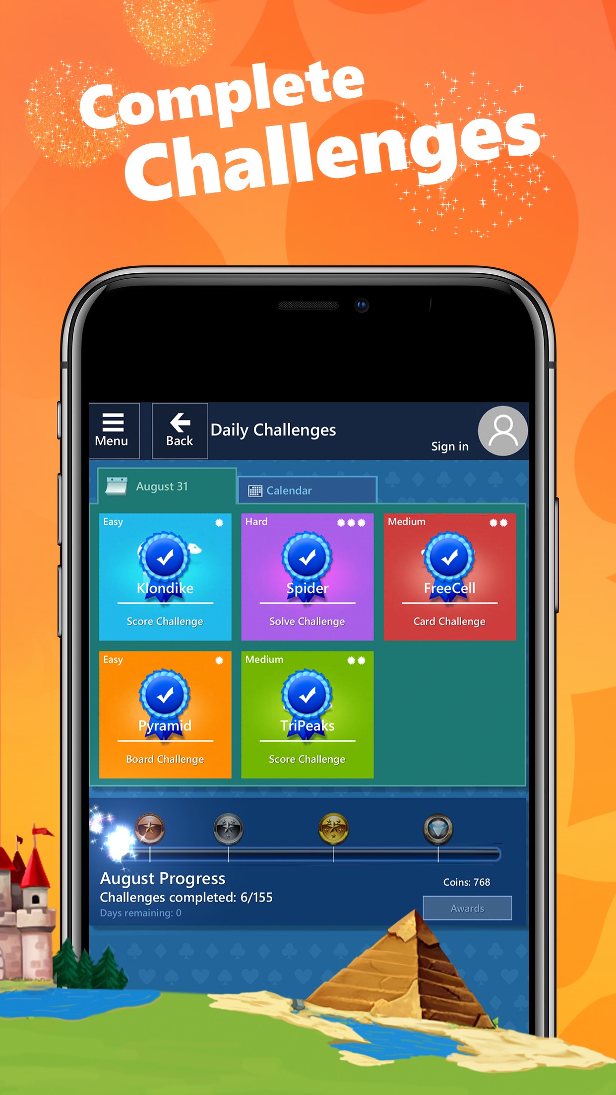 Screenshot do app Microsoft Solitaire Collection