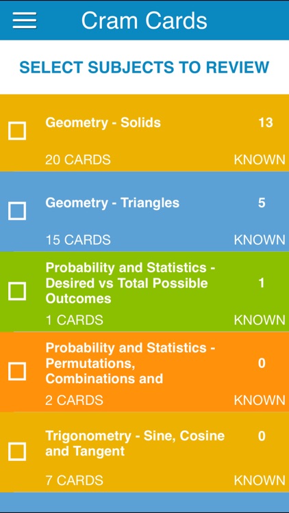 OAT Math Cram Cards