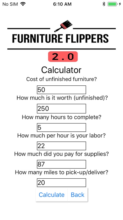 Furniture Flippers Calculator