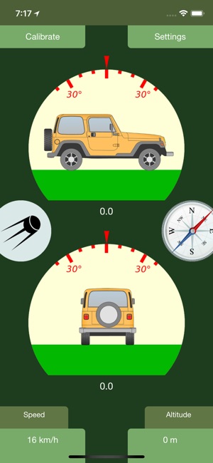 Inclinometer, speedometer