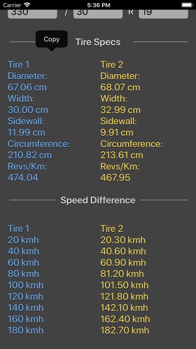 【图】轮胎尺寸计算器(截图2)