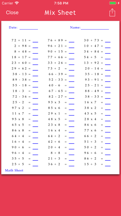 How to cancel & delete Math Practice Sheets from iphone & ipad 3