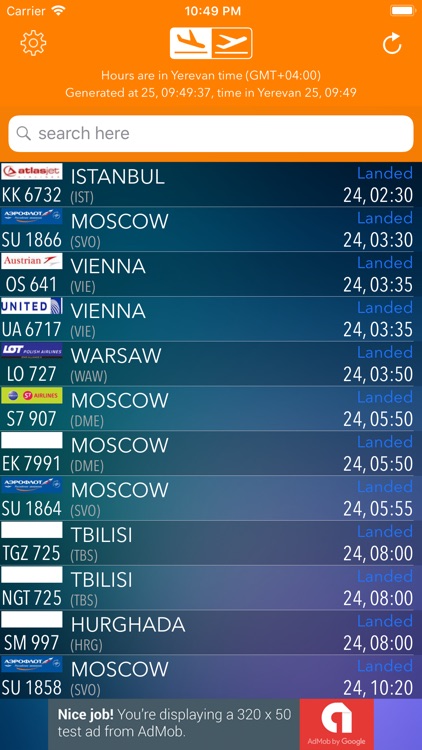 EVN Yerevan Airport Timetable