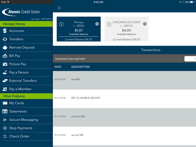 Atomic Credit Union for iPad