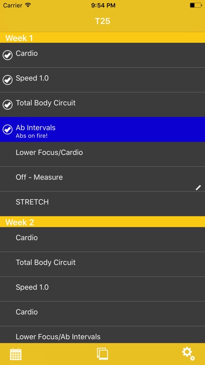 Tracker for T25 Workout