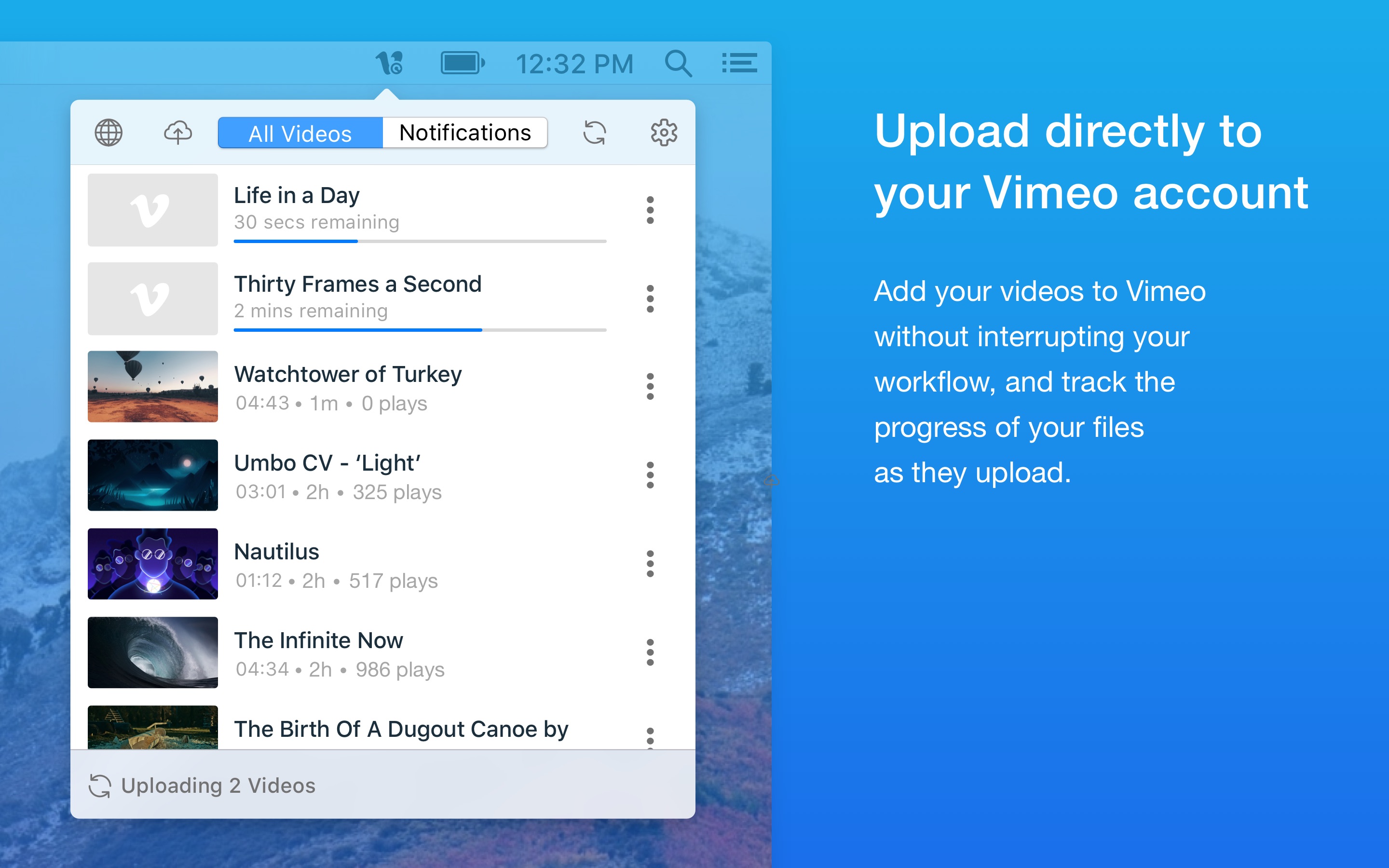 Screenshot do app Vimeo