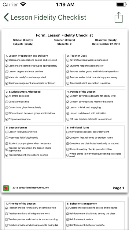 Lesson Fidelity Checklists