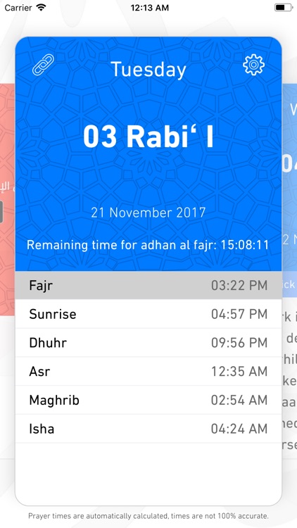 Prayer times & calendar