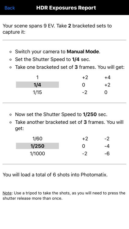 HDR Exposures Calculator