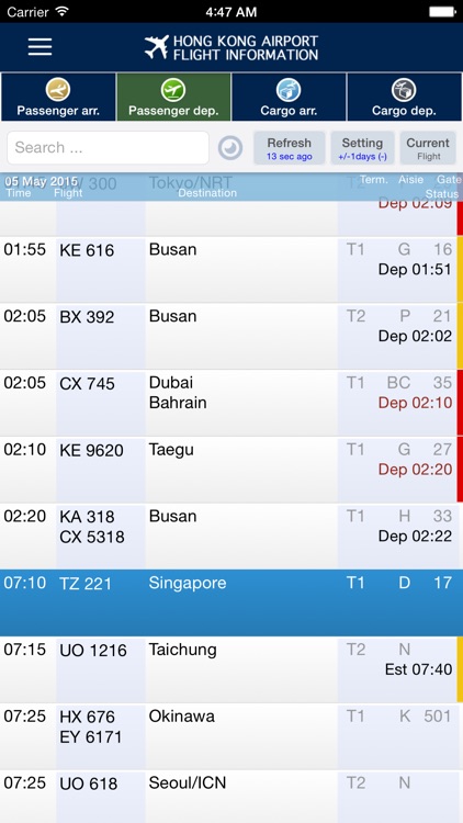 Hong Kong Airport Flight Info.